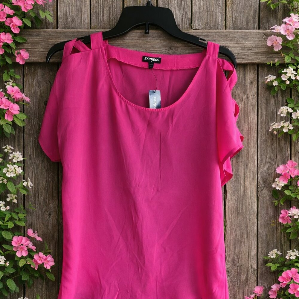 EXPRESS New with Tags Cold-Shoulder Blouse – Fuchsia Pink, Size M